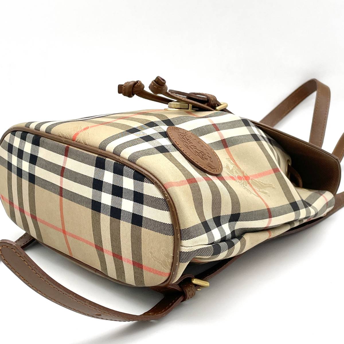 1円 良品 Burberrys BURBERRY バーバリー ノバチェック シャドーホース 巾着 ミニリュックサック バックパック ブラウン_画像4