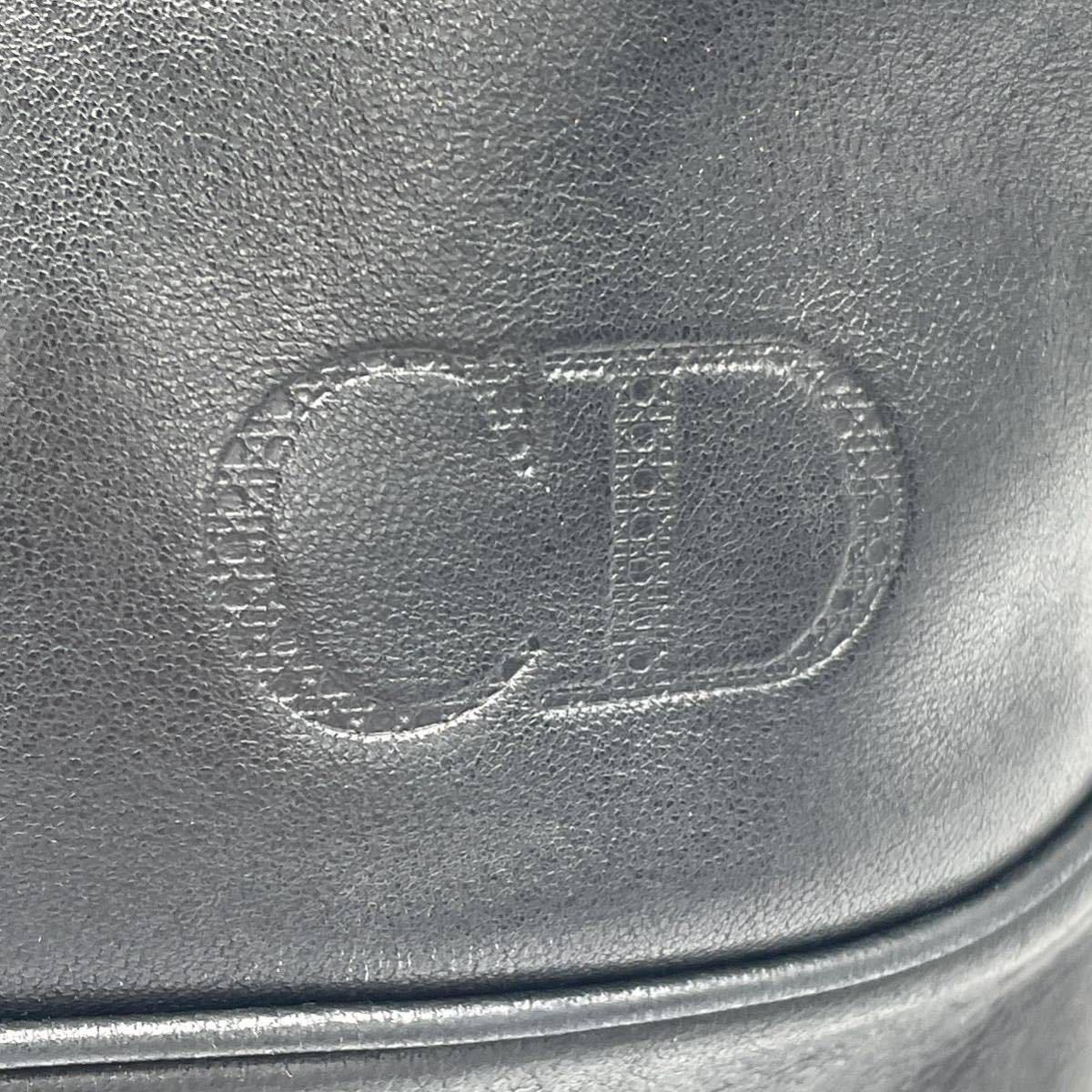 1円 Christian Dior クリスチャンディオール カーフレザー CDロゴ 巾着ショルダー ワンショルダーバッグ ブラック ゴールド金具_画像6