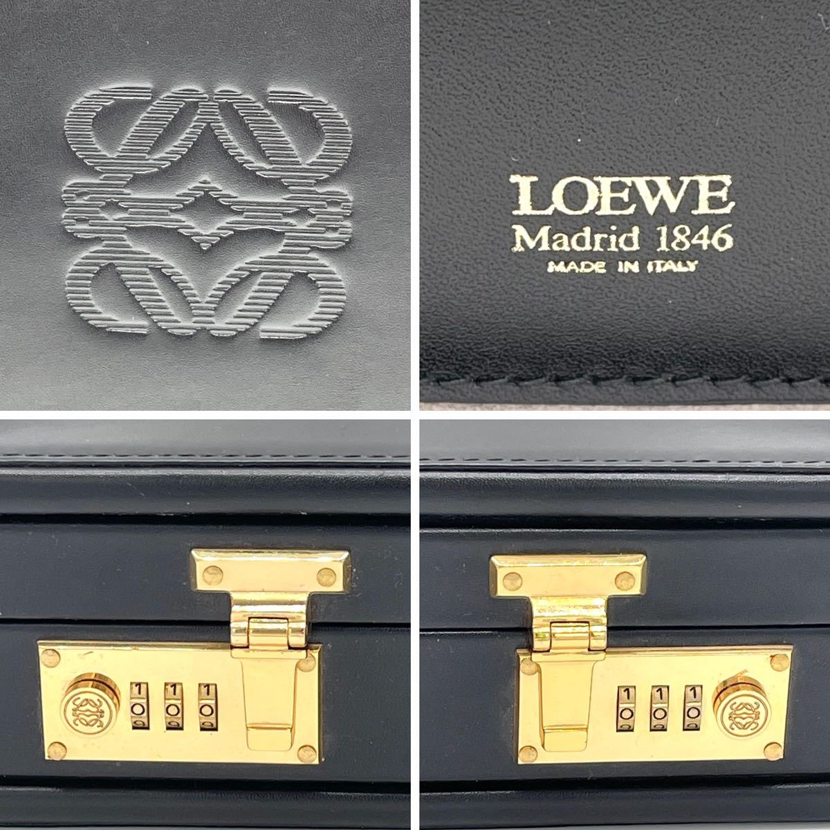 1円 美品 LOEWE ロエベ アナグラム ロゴ型押し レザー トランク ビジネスバッグ アタッシュケース ブラック 黒 ゴールド金具_画像7