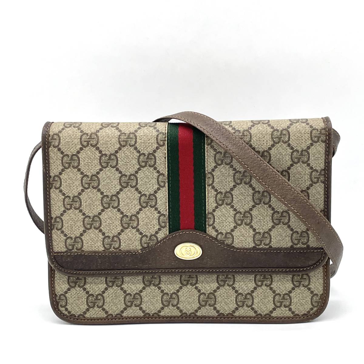 1円 GUCCI オールドグッチ GG柄 シェリーライン 2way ブラウン ショルダーバッグ クラッチバッグ インターロッキングG ゴールド金具_画像1