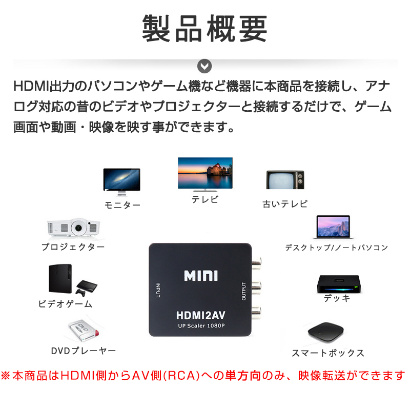 HDMI to AV 変換アダプタ 黒 コンバーター HDMI RCA コンポジット ビデオ アナログ 転換 CVBS L R アダプター 1080P フルHD 赤白黄端子 _画像2