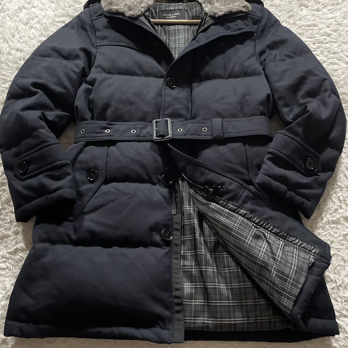 美品●極暖 バーバリーブラックレーベル ダウンコート トレンチ ジャケットBURBERRY BLACK LABEL ファー ヘリンボーン ノバチェック M_画像4