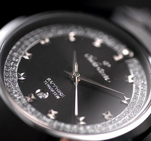 超硬タングステン&セラミック＆CZダイヤ&サファイヤクリスタル 豪華 腕時計BK メンズ