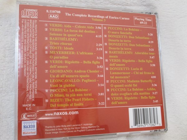 Naxos Historical //　エンリコ・カルーソー全集 3 （1906-1908）【CD】メトの名歌手たちとのアンサンブルも含まれています_画像5