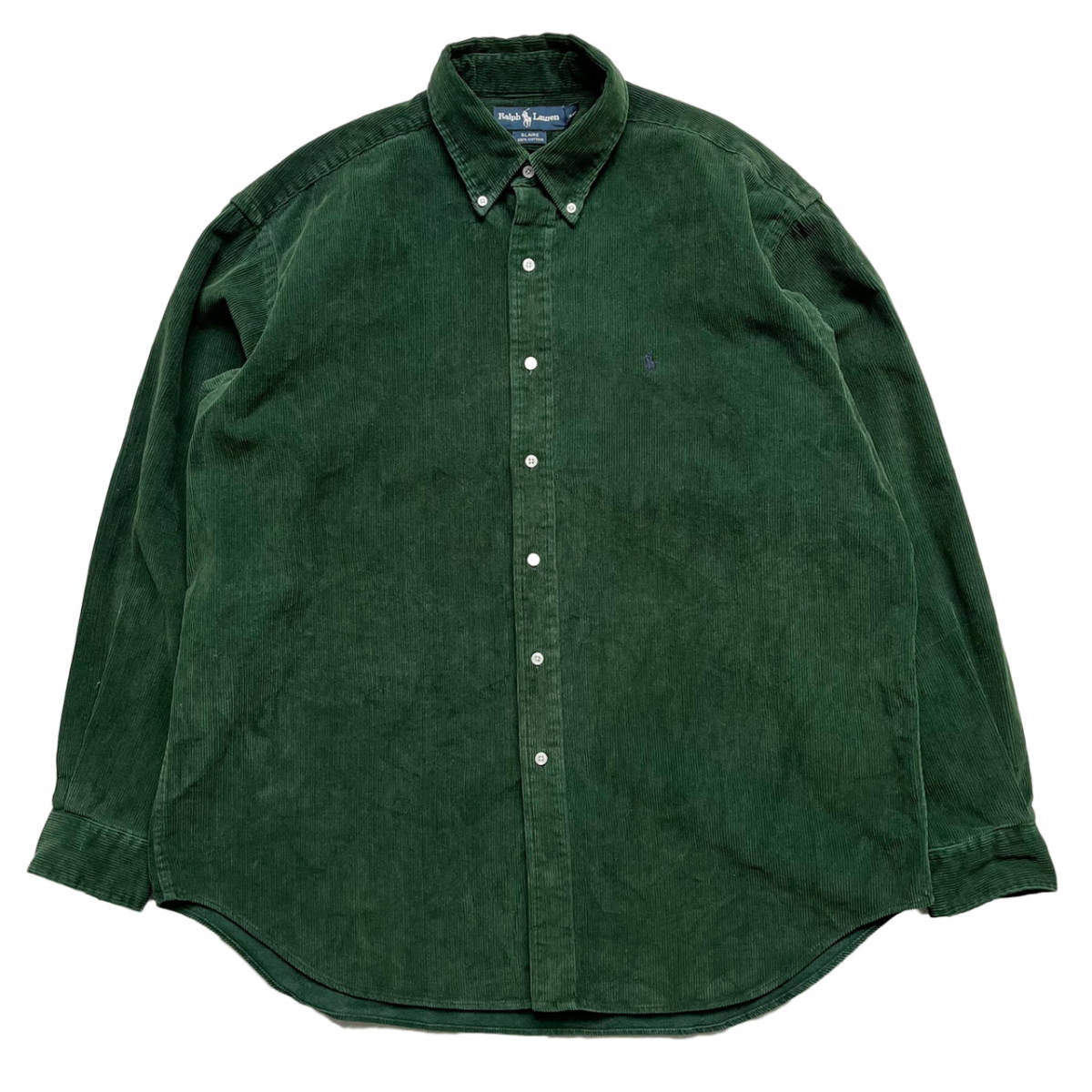 90s ポロラルフローレン コーデュロイ ボタンシャツ 長袖 緑 グリーン サイズ XL アメリカ古着