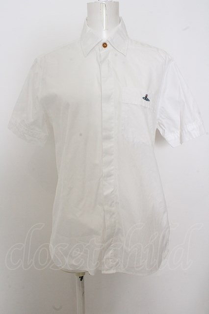 【送料無料】【USED】Vivienne Westwood MAN / オーブ刺繍半袖シャツ 【中古】 46 ホワイト O-23-10-29-059-bl-YM-OS