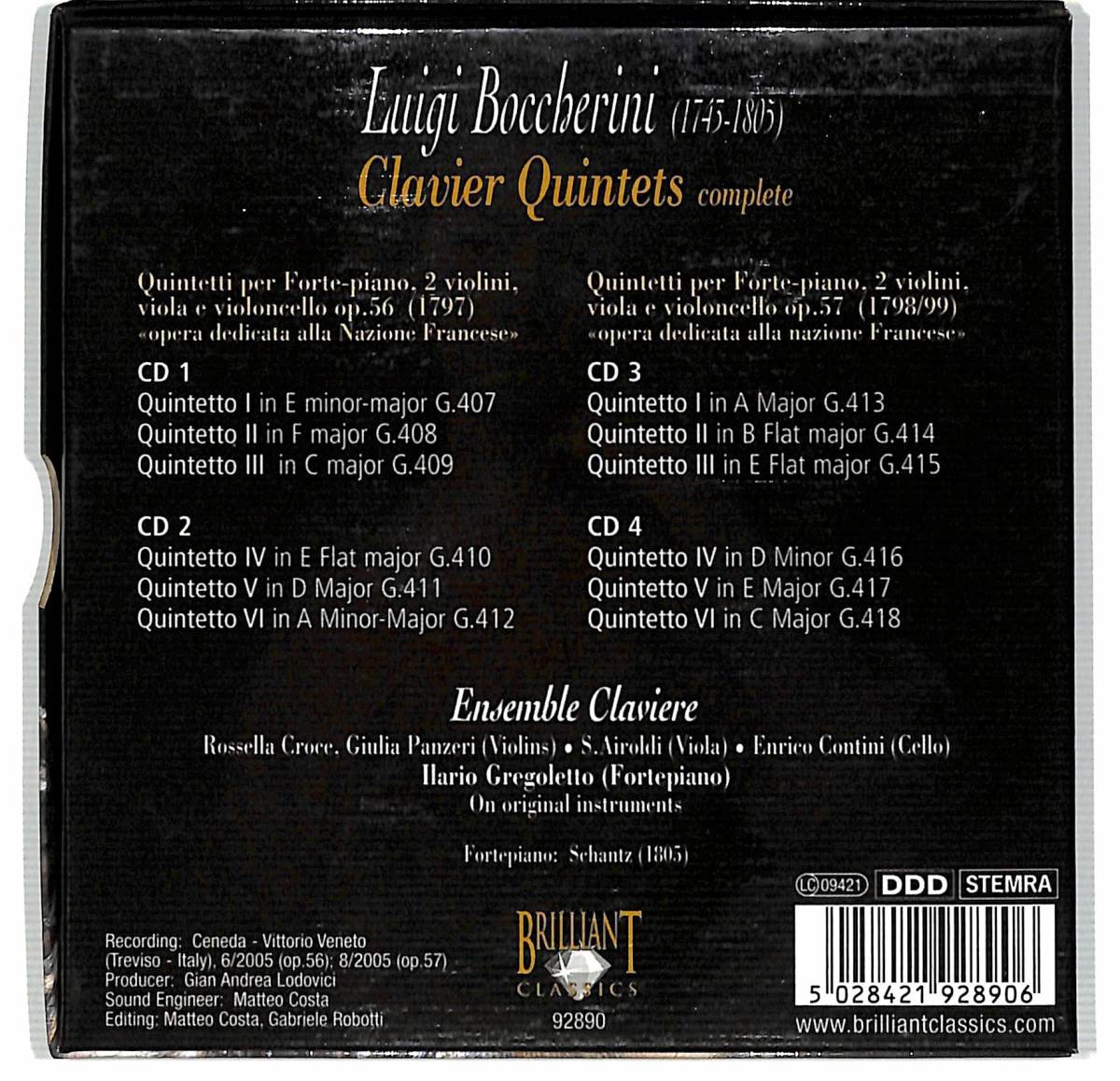 e0344/Brilliant Classics/輸入盤4CD BOX/Boccherini, Ensemble Claviere/Clavier Quintets Complete/ボッケリーニ_画像2