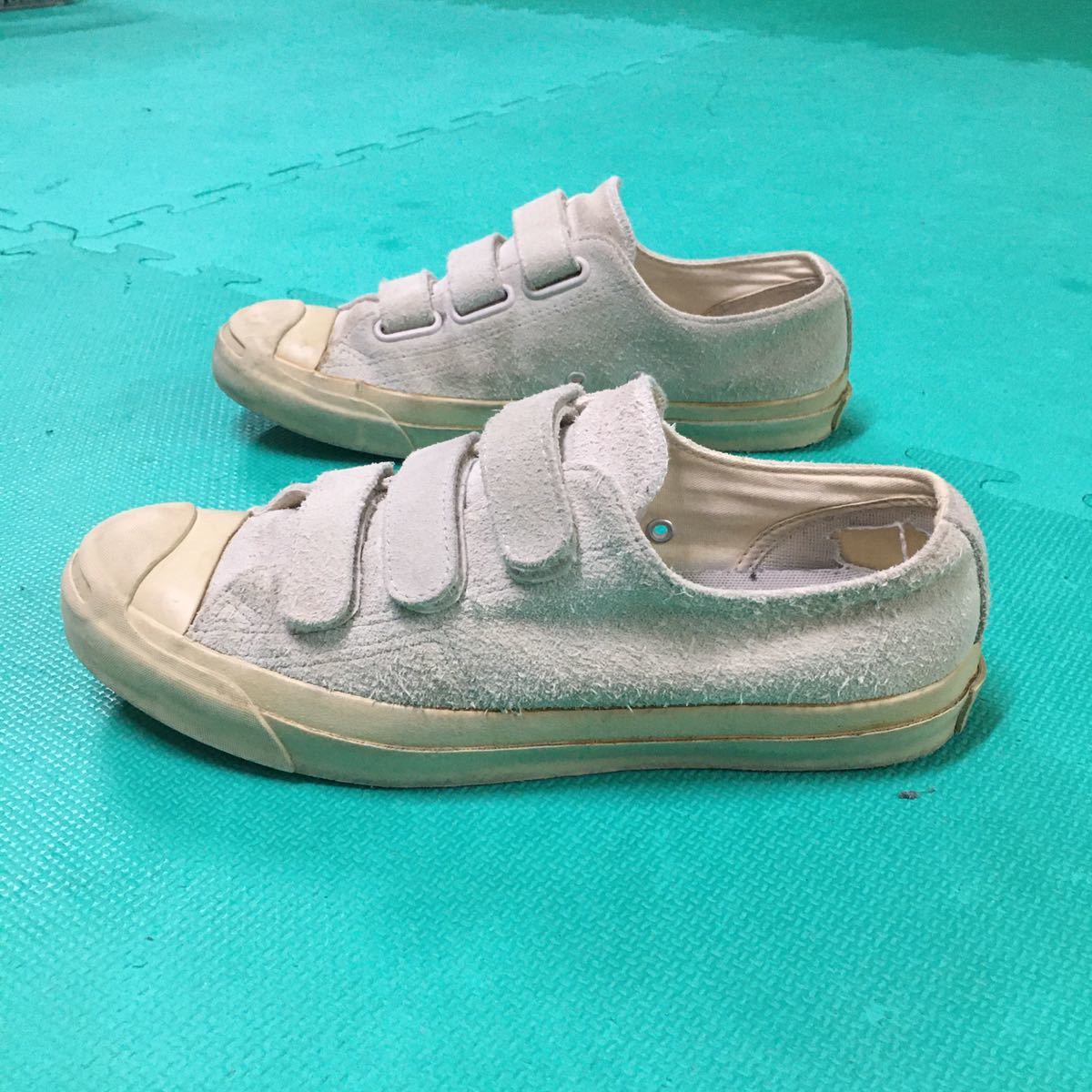 コンバース ジャックパーセル V-3 モノスエード 1CL354 ナチュラル 27cm USED CONVERSE JACK PURCELL ベルクロ US8.5 アメカジ スニーカー_画像3