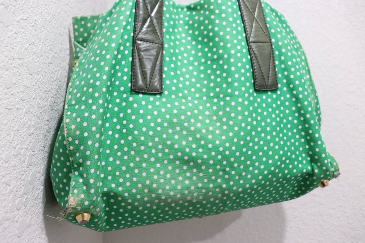  быстрое решение 12SS miumiu MiuMiu ARCHIVE архив 2012SS полька-дот точка рисунок кожа руль парусина большая сумка ручная сумочка зеленый 