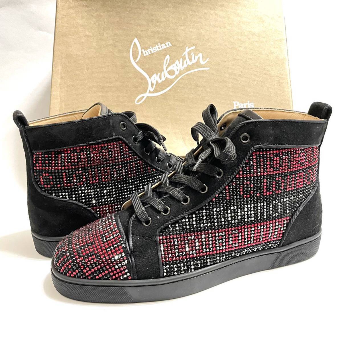 クリスチャンルブタン ハイカット スニーカー Christian Louboutin LOUIS T.S.Q FLAT SUEDE スワロフスキー ルイスメンズ シューズ 正規品_画像1