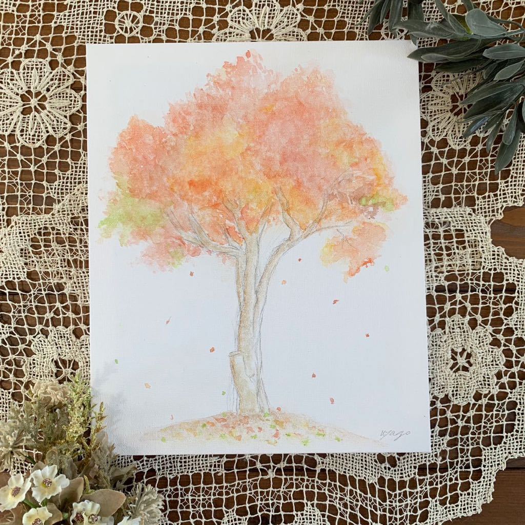 nyago watercolor painting . leaf tree picture . landscape painting plant . original art illustration hand-drawn illustrations interior autograph genuine work painter original picture fine art 