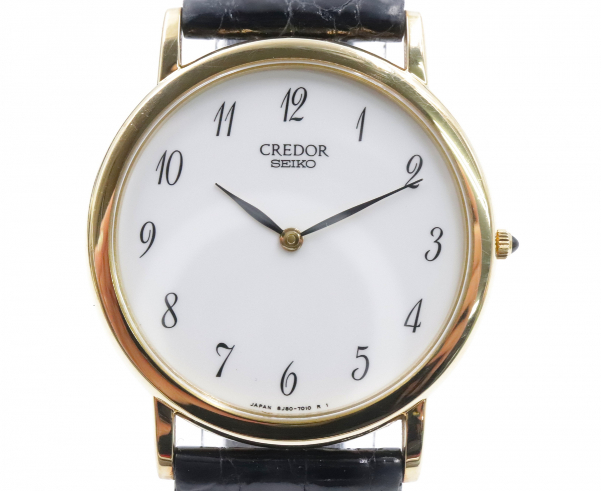 【ト長】SEIKO セイコー CREDOR クレドール 8J80-7000 18KT 金無垢 18KT メンズ クォーツ 稼働品 純正ベルト ホワイト文字盤 IR400IOB29_画像2