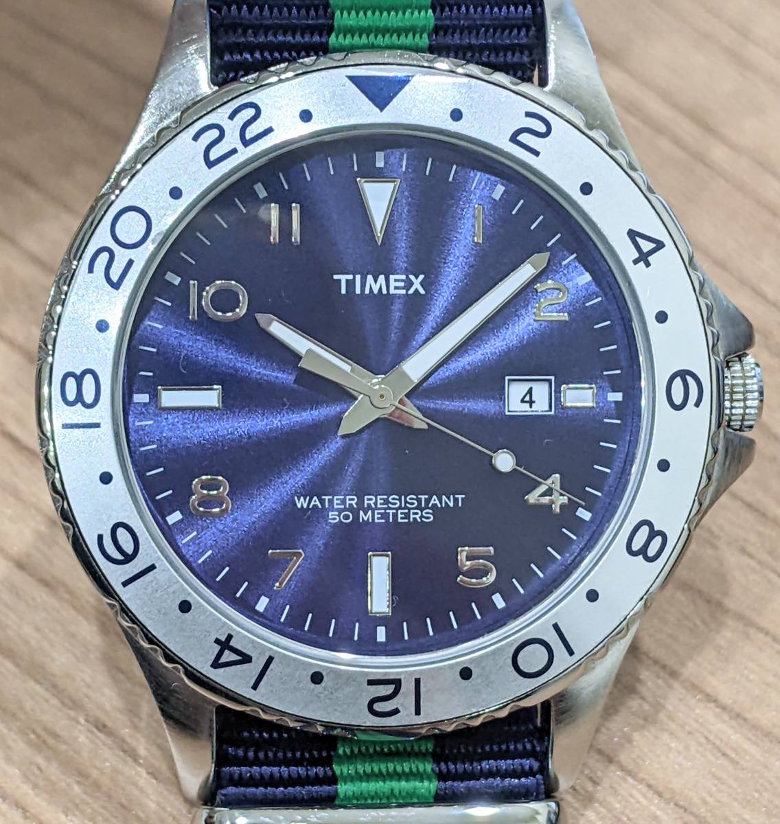 【225】TIMEX タイメックス 腕時計 T2P032 CR 2016 CELL WR 50 M ブルー 青 クオーツ メンズ アクセサリー 時計 _画像1