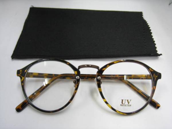ボストン 細フレーム 伊達眼鏡 2854 メガネ めがね べっ甲色 UVプロテクション_画像1