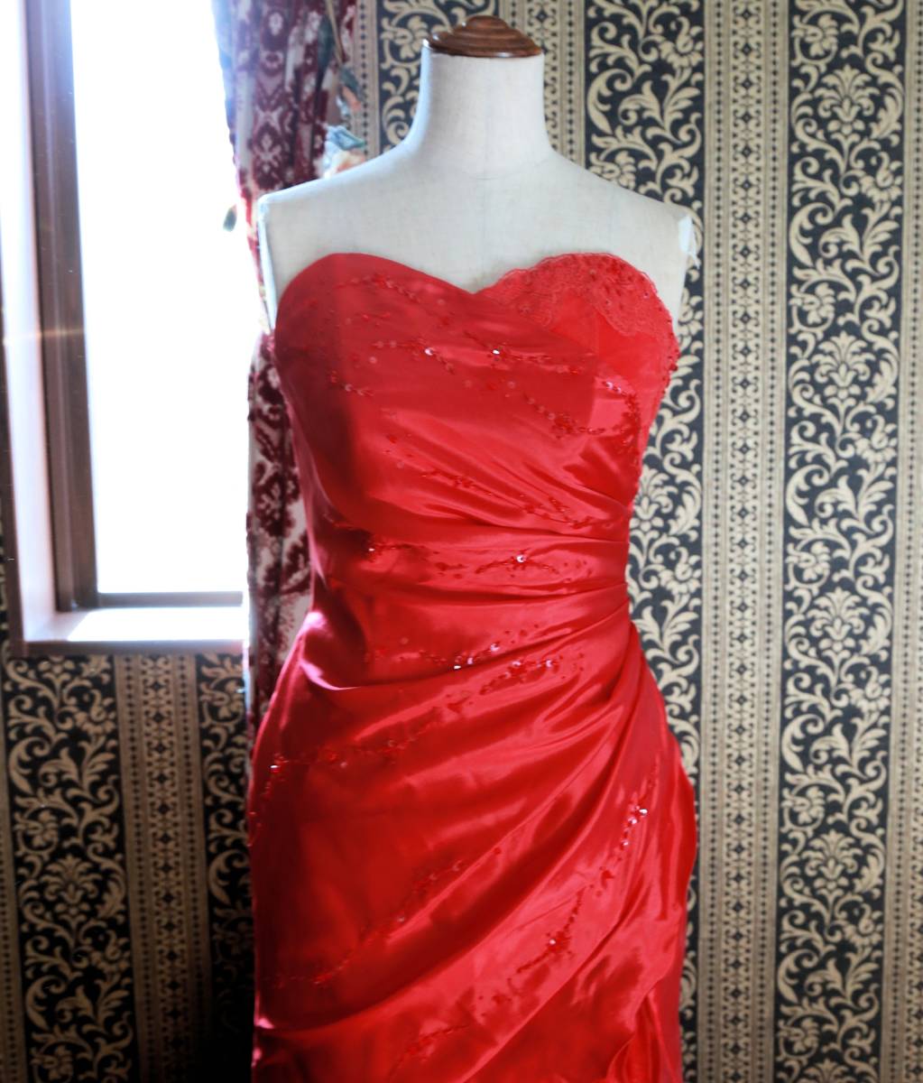 LoveryWedding高級ウエディングドレス7号8号Sサイズ赤カラードレスマーメイドライン_画像5
