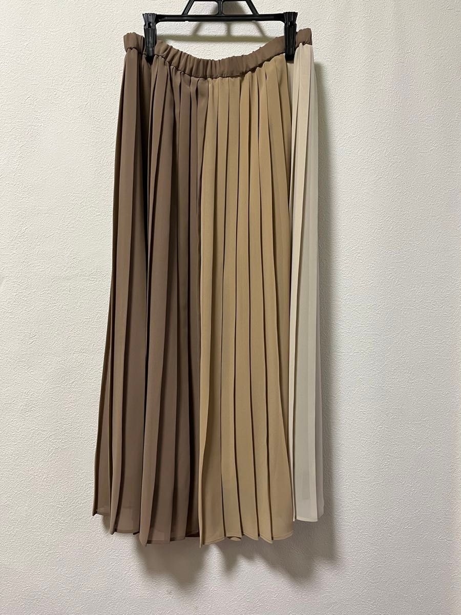 ハナエモリ　シフォンプリーツスカート　38サイズ　森英恵　ロングスカート　上品　ベージュ系　グラデーション ウエストゴム