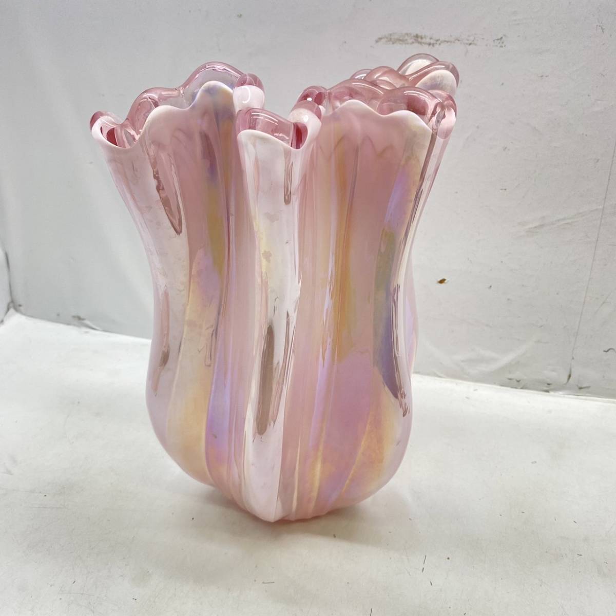送料無料g28135 クラタ クラフト ボヘミアン クリスタル ガラス花瓶 ピンク オーロラ 花瓶 花器 インテリア フラワーベース_画像3