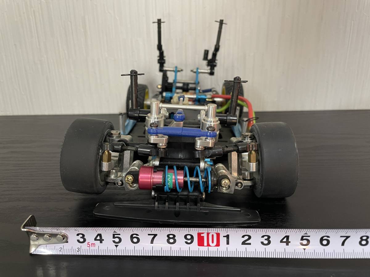 当時物 ジャンク シャーシ 電動RC ラジコン レーシングカー 部品取 メーカー不明 モーター STOCK MOTOR / タイヤ TAMIYA タミヤ PIT _画像3