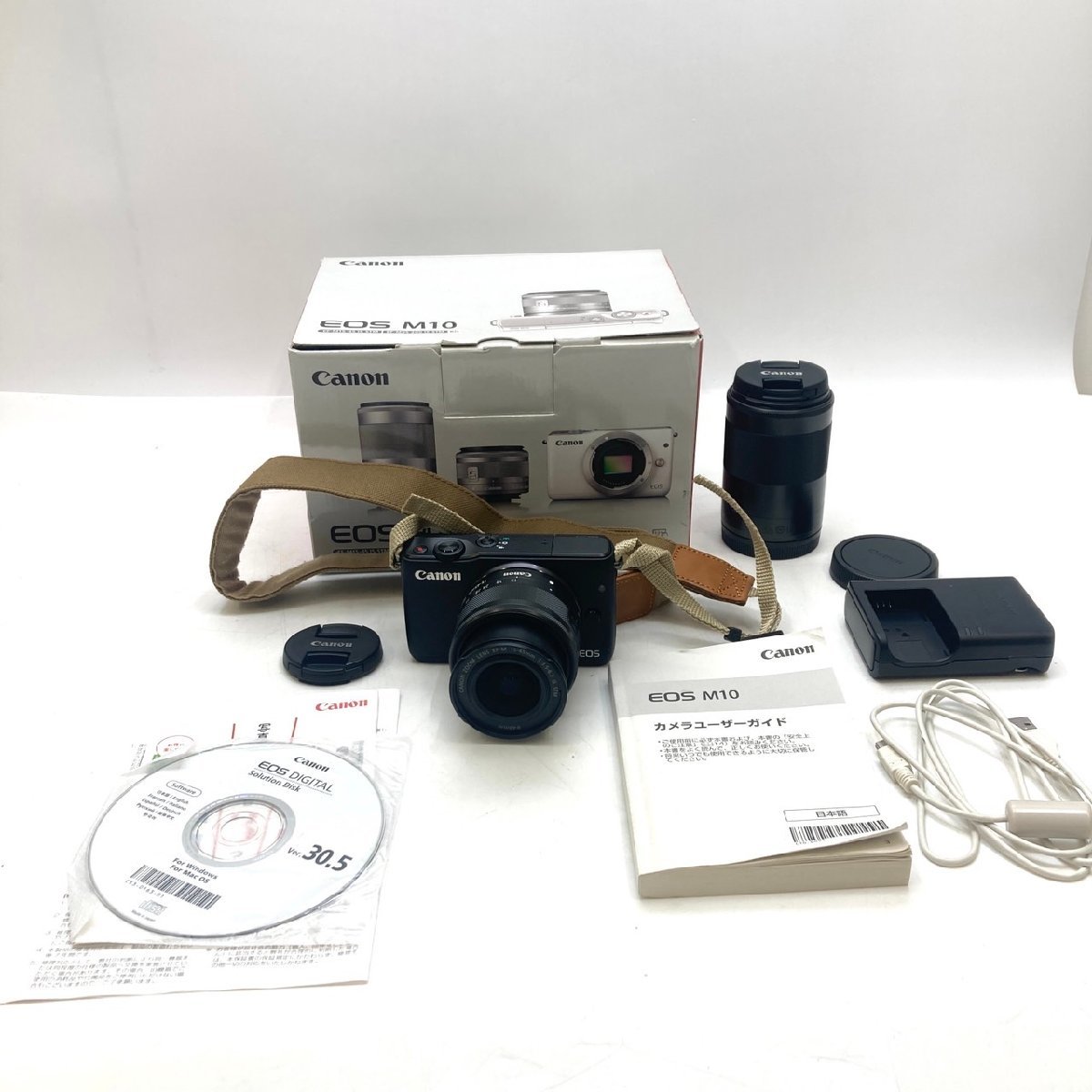 【9304-012】キヤノン Canon ミラーレス一眼カメラ EOS M10 ダブルズームキット ブラック 黒 EF-M15-45mm EF-M55-200mm_画像1
