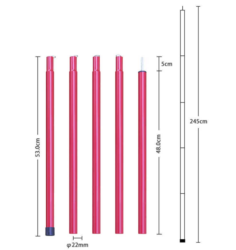 【送料無料】長さ2.4m（５節）　太さ22㎜　テントポール　タープポール　スチールポール　2本組１セット　《Yahooフリマ対応》