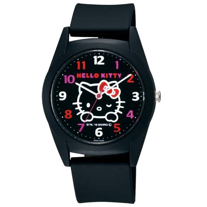  Hello Kitty goods wristwatch watch Kitty HK32-001 10 atmospheric pressure waterproof black polyurethane belt van to lady's Kids Citizen clock 