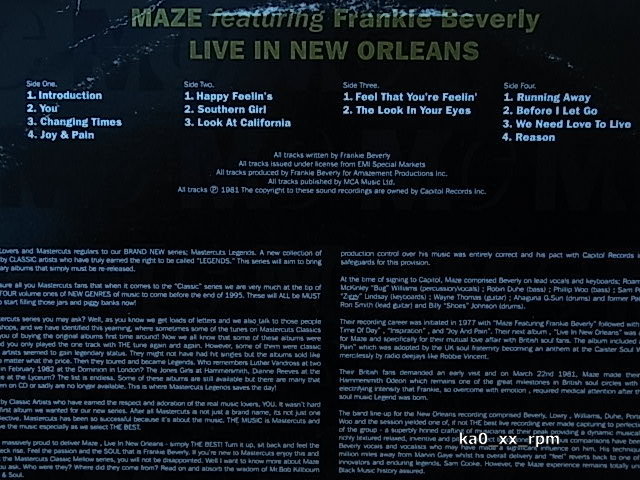 ★☆Maze Featuring Frankie Beverly「Live In New Orleans」☆★5点以上で送料無料!!!の画像2