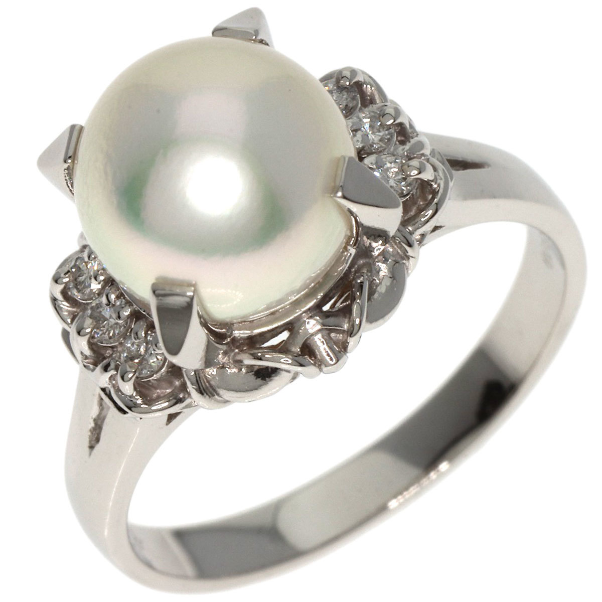 ジュエリー アコヤパール 真珠 ダイヤモンド リング・指輪 プラチナPT900 中古_画像2