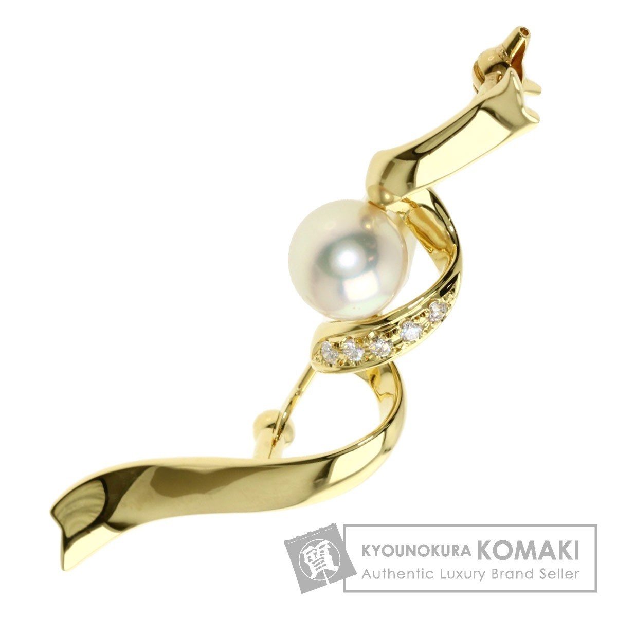 MIKIMOTO ミキモト パール 真珠 ダイヤモンド ブローチ K18イエローゴールド レディース 中古