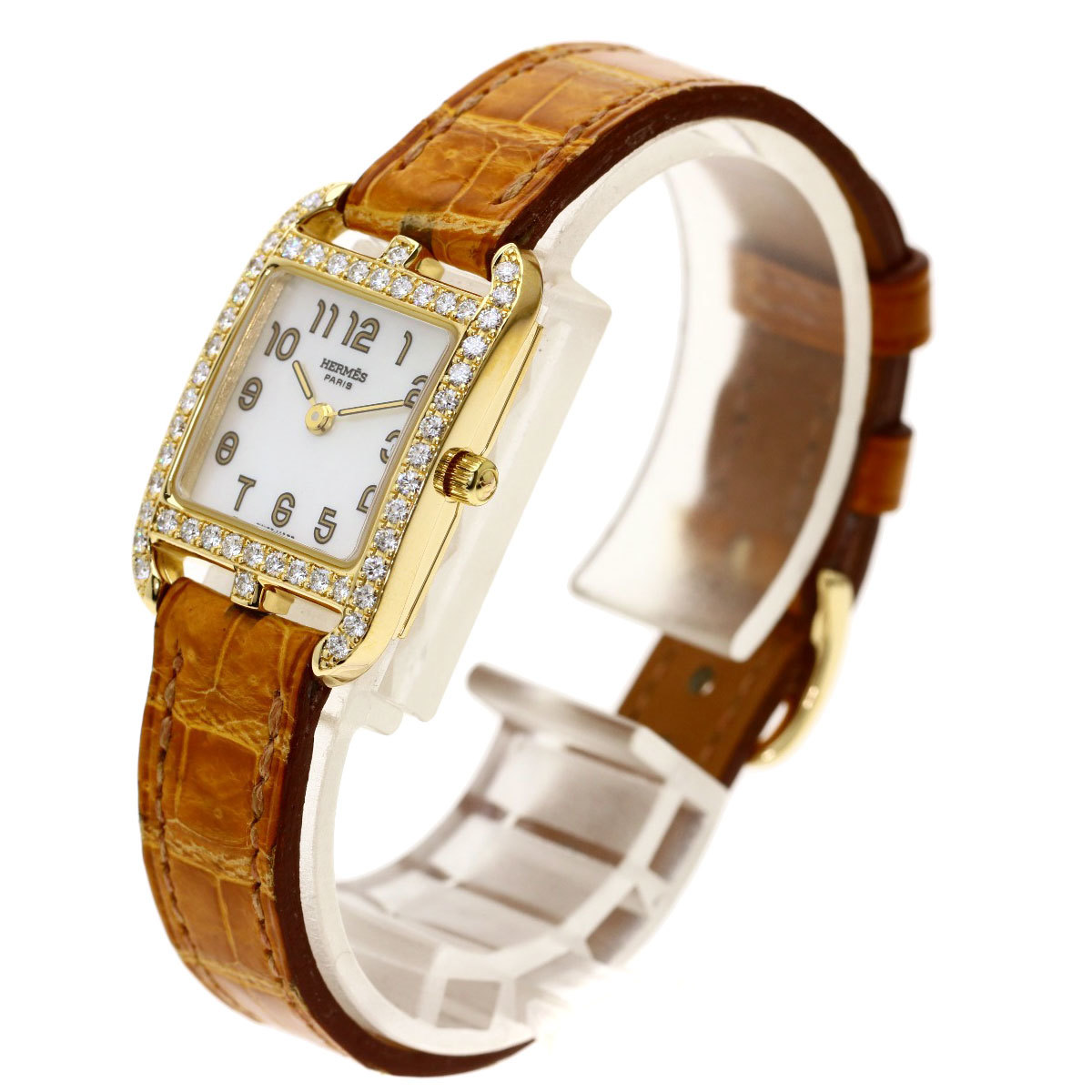 HERMES エルメス CC1.187 ケープコッド ダイヤモンドベゼル 腕時計 K18イエローゴールド 革 ダイヤモンド レディース 中古_画像2