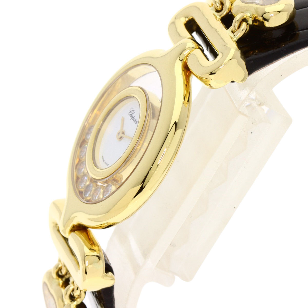 Chopard ショパール 20/5674 ハッピーダイヤモンド メーカーコンプリート 腕時計 K18イエローゴールド アリゲーター レディース 中古_画像5
