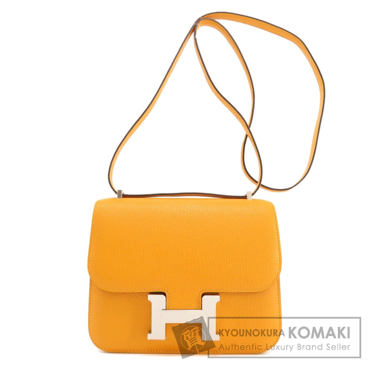 HERMES エルメス コンスタンスミニ3 シェーブル ムタード ローズ シルバー金具 ショルダーバッグ シェーブル レディース 中古