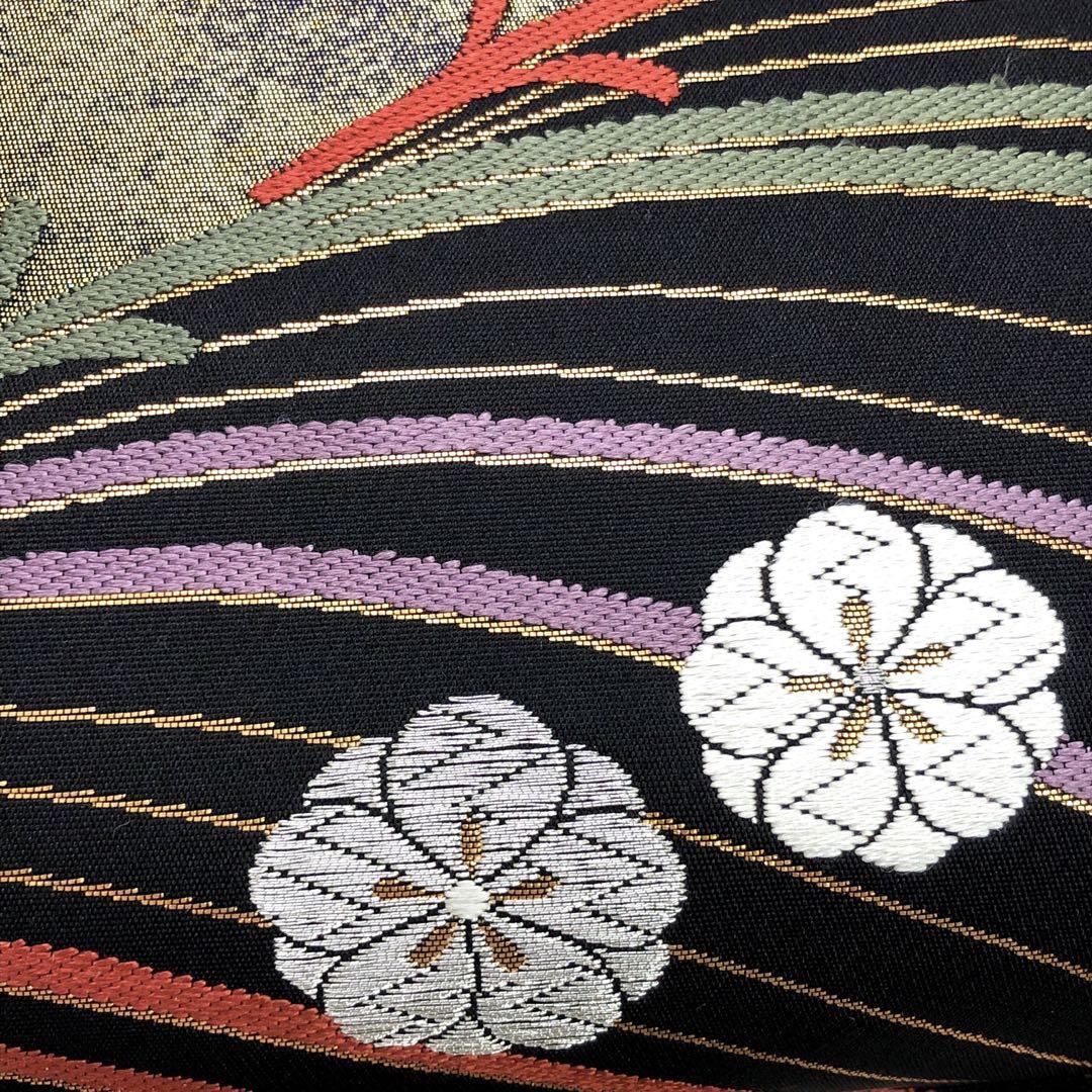 袋帯 流れるような桜の花模様 金銀糸 黒色 O-2550_画像4