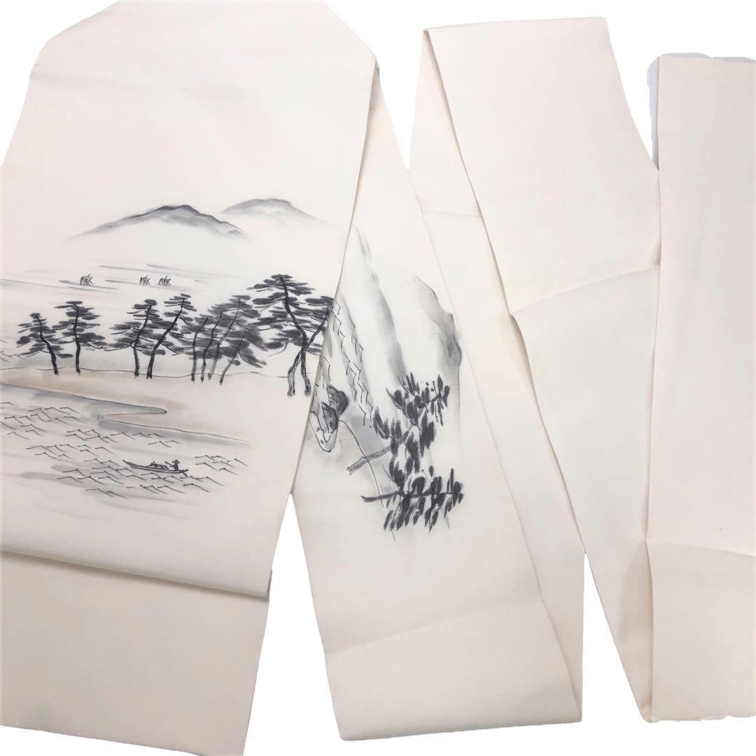  Nagoya obi author thing salt . hand .. scenery pattern sea side pine average tree . white color O-2816