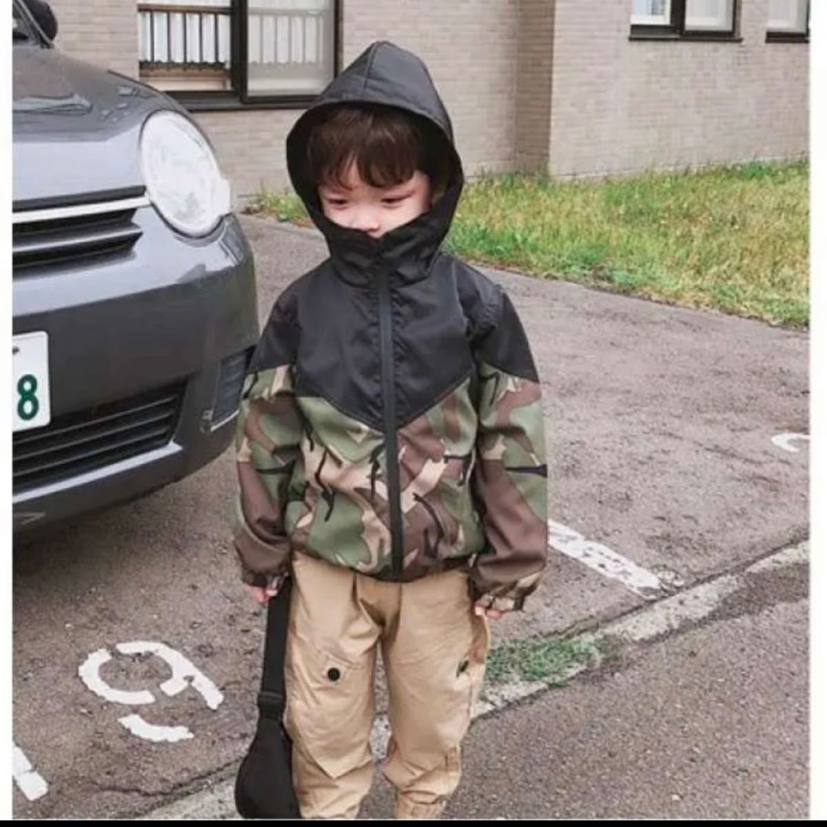 男の子 100 アウター 子供服 ジャケット ブルゾン 迷彩 韓国 黒 ブラック 防寒コート ジャンパー 裏起毛 フリース  
