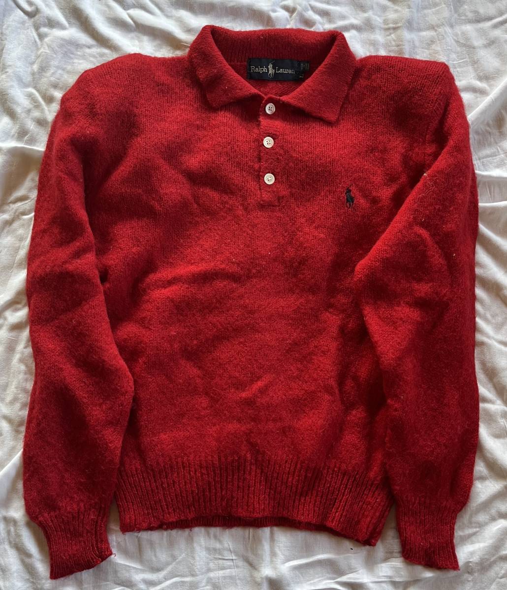 ラルフローレン 　ニット　ウール100 厚手　襟付き　赤　長袖　セーター　_画像1