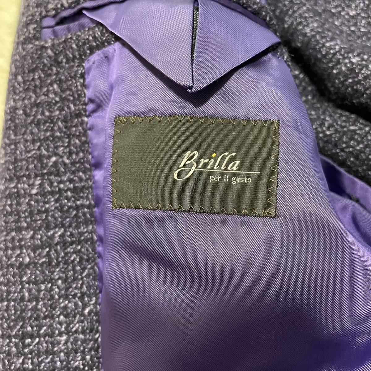 美品 Brilla per il gusto×カノニコ ツイード テーラード ジャケットバイオレット 紫 サイズ46 M位 ブリッラ ウール シルク 定価8.5万円_画像8
