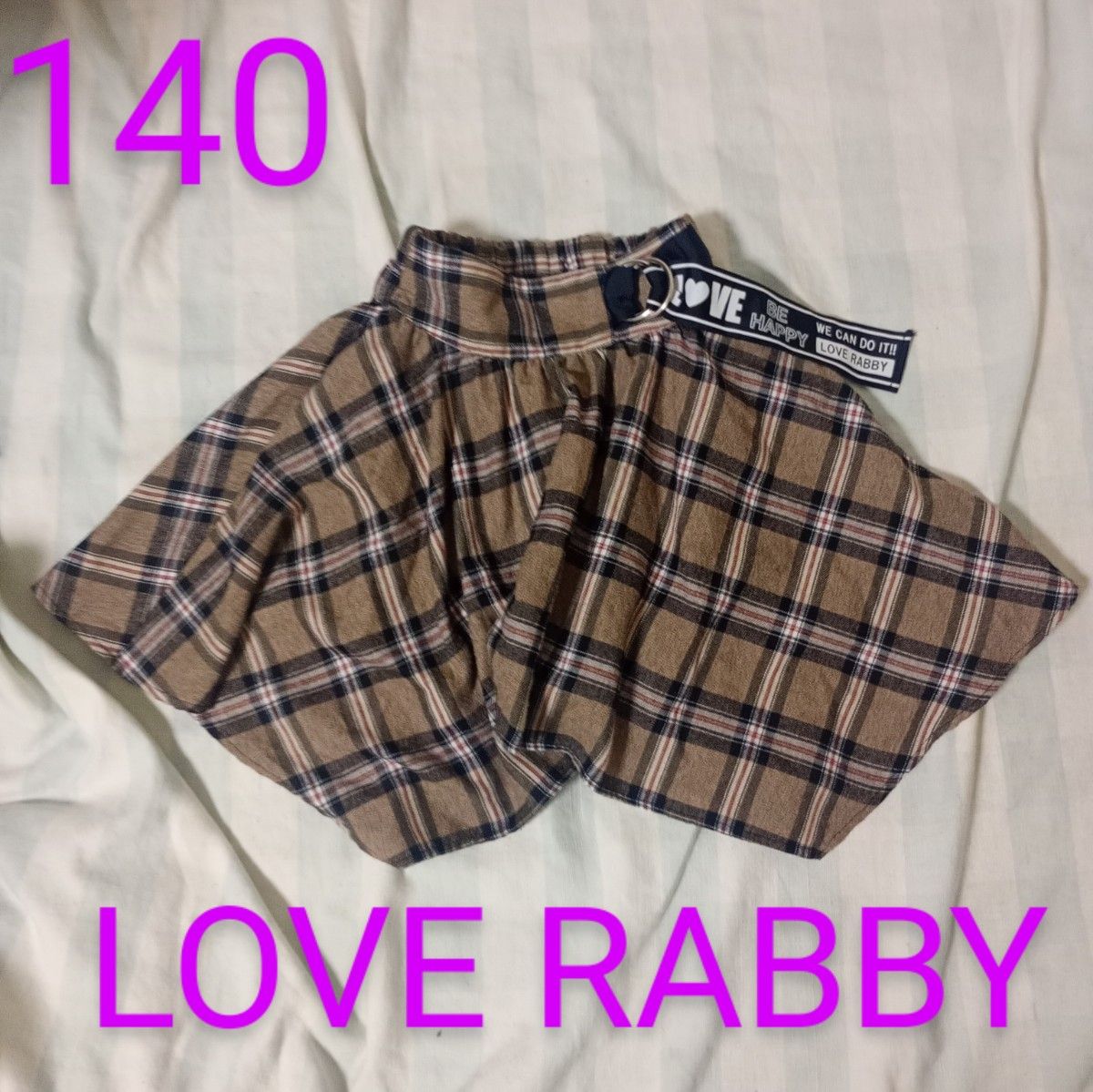 美品◆140◆LOVE RABBY◆ツイードイレギュラーヘムスカート◆茶チェック