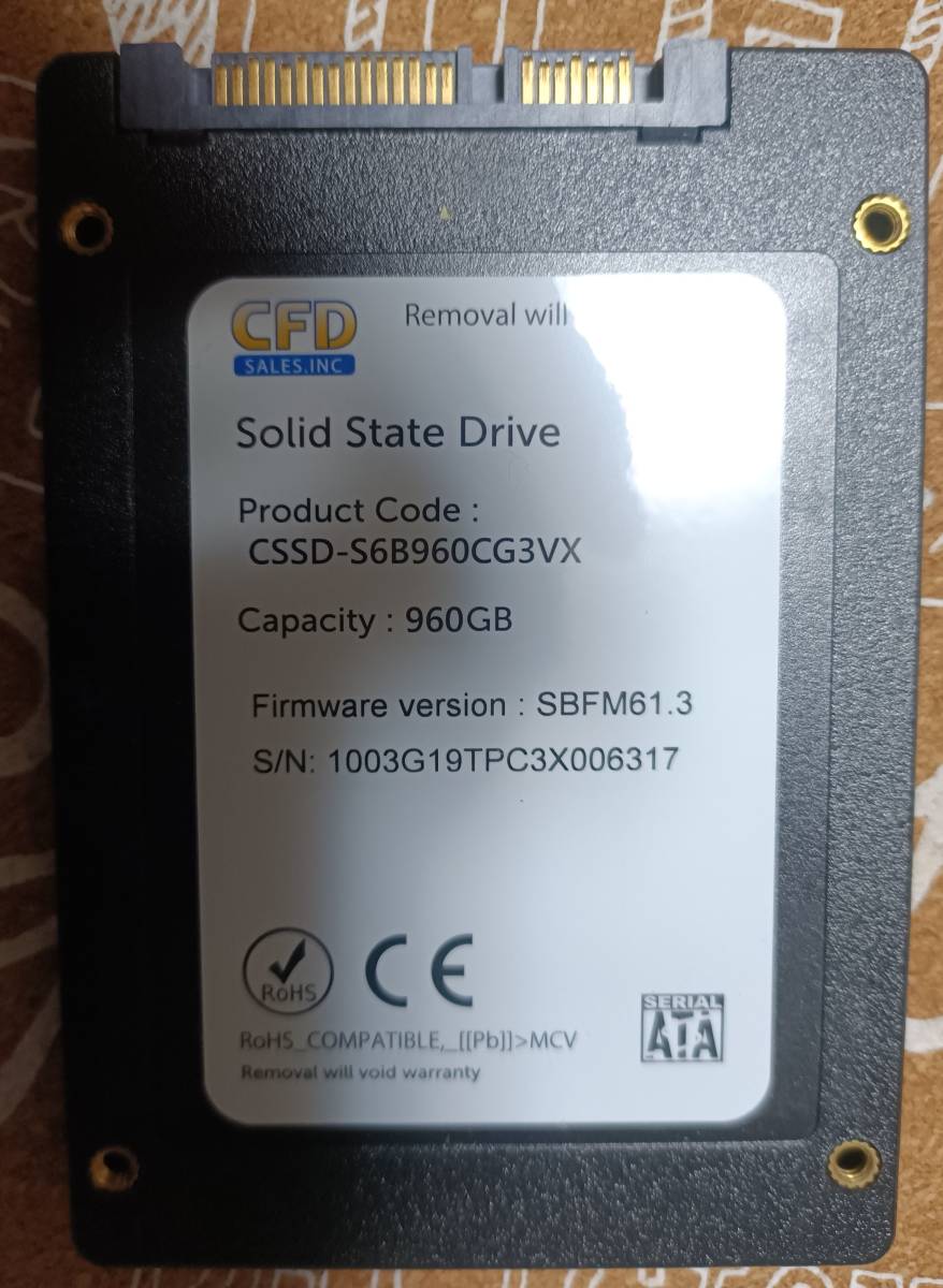 CFD販売 CSSD-S6B960CG3VX CFD CG3VX シリーズ SATA接続 SSD 960GB 動作確認済み_画像3