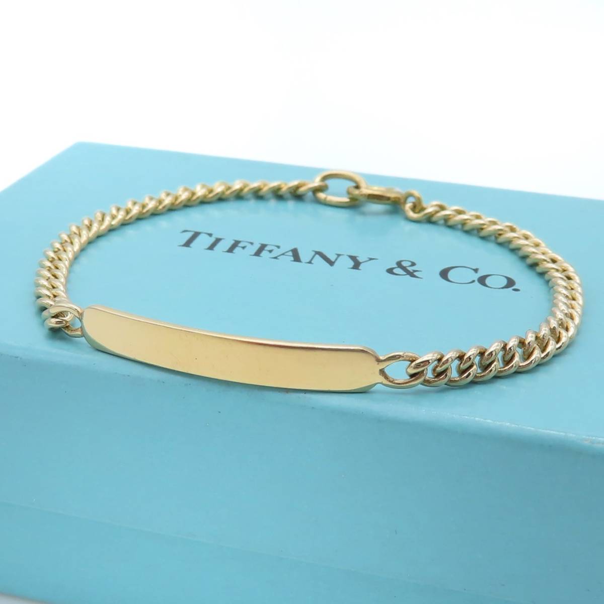 【送料無料】 極希少 美品 Tiffany&Co. ヴィンテージ ティファニー イエロー ゴールド ID プレート ブレスレット K14 タグ レディース HD36