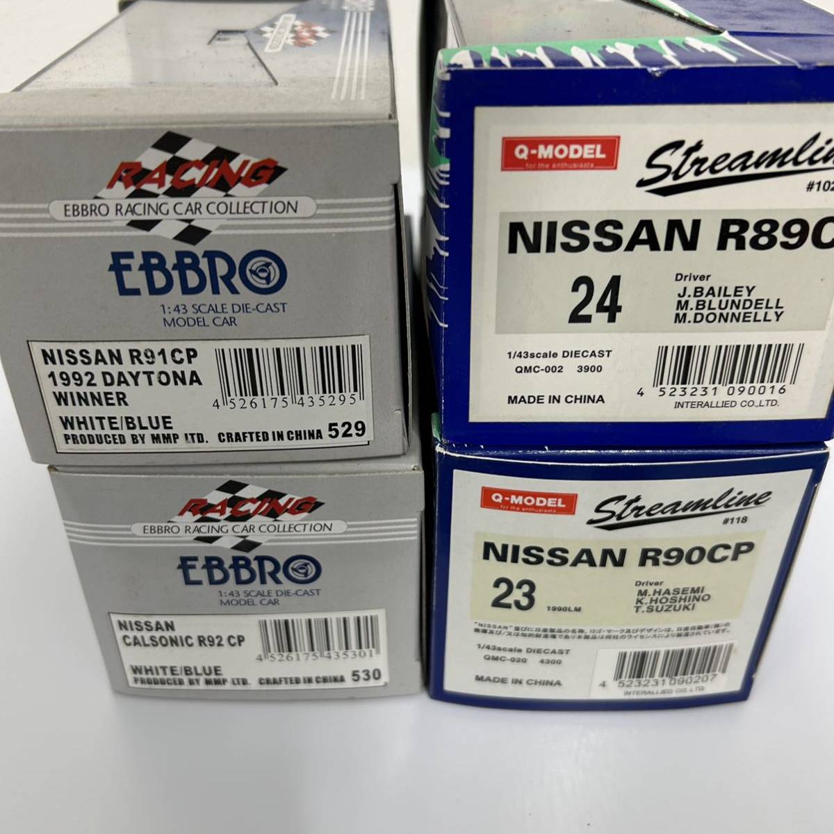 未使用　EBBRO 、Q-MODEL.JP NISSAN R91CP 1992 DAYTONA WINNER white/BLUE、R890 24、CALSONIC R92 CP 4つセット　ミニカー 1/43_画像8