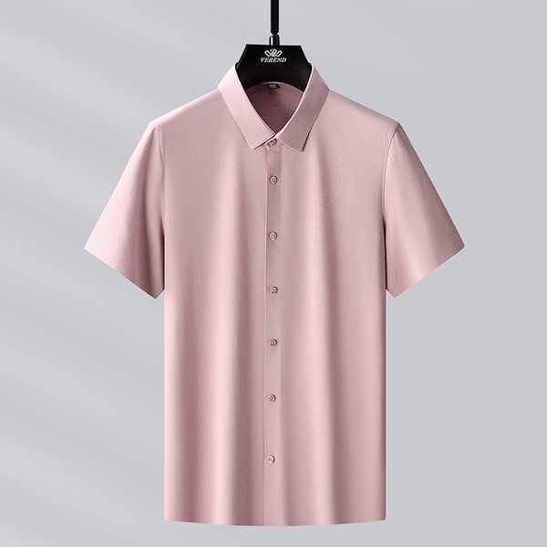 2XL ピンク 父の日 ワイシャツ メンズ 半袖 ドレスシャツ シルクシャツ 形態安定 ストレッチ 滑らかい 柔らかい 上質