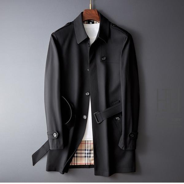 3XL ブラック コート トレンチコートメンズ ベルト付き ミドル丈 ビジネス フォーマル ミリタリー 40代 50代