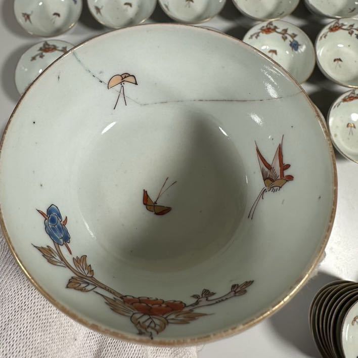 蓋茶碗■古い伊万里 色絵染付 飯茶碗 蓋鉢 蓋物 21客 古美術 時代物 骨董品■_画像10