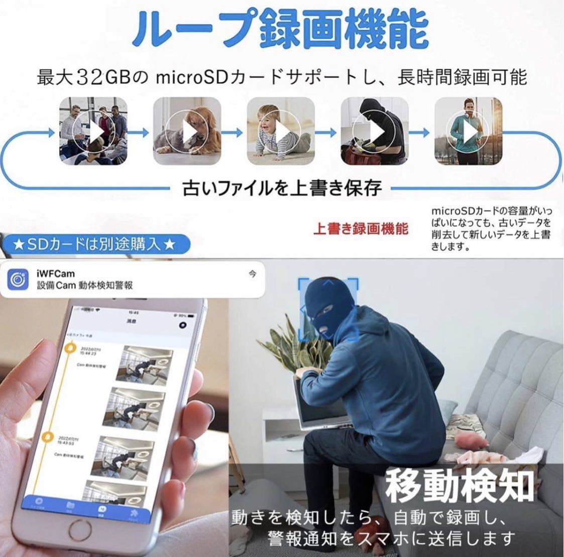 小型カメラ 防犯カメラ WIFI機能付き 録音録画 遠隔監視 動体検知 暗視機能 広角 室内防犯カメラ 監視カメラ USB充電 IOS/Android対応