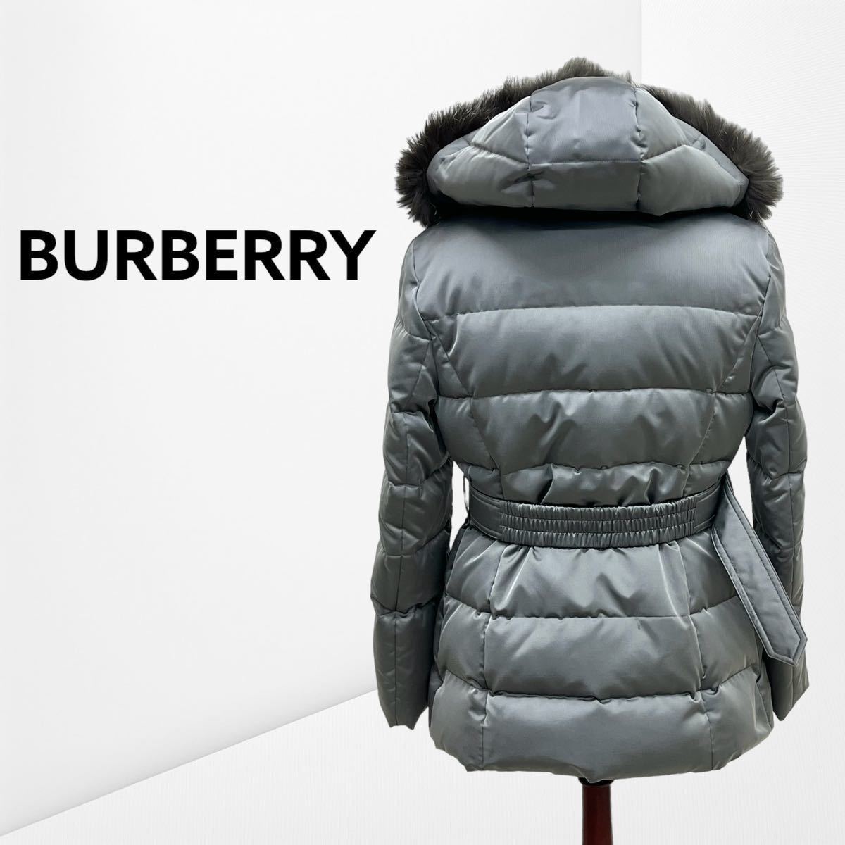 BURBERRY バーバリー ロンドン 裏地ノバチェック柄 ナイロン ブルーフロストフォックスファー フード付き ダウンコート FD238-988-07