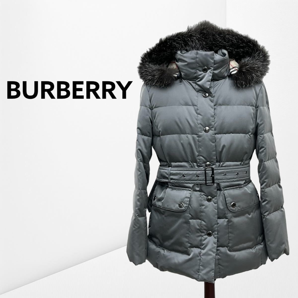 BURBERRY バーバリー ロンドン 裏地ノバチェック柄 ナイロン ブルーフロストフォックスファー フード付き ダウンコート FD238-988-07