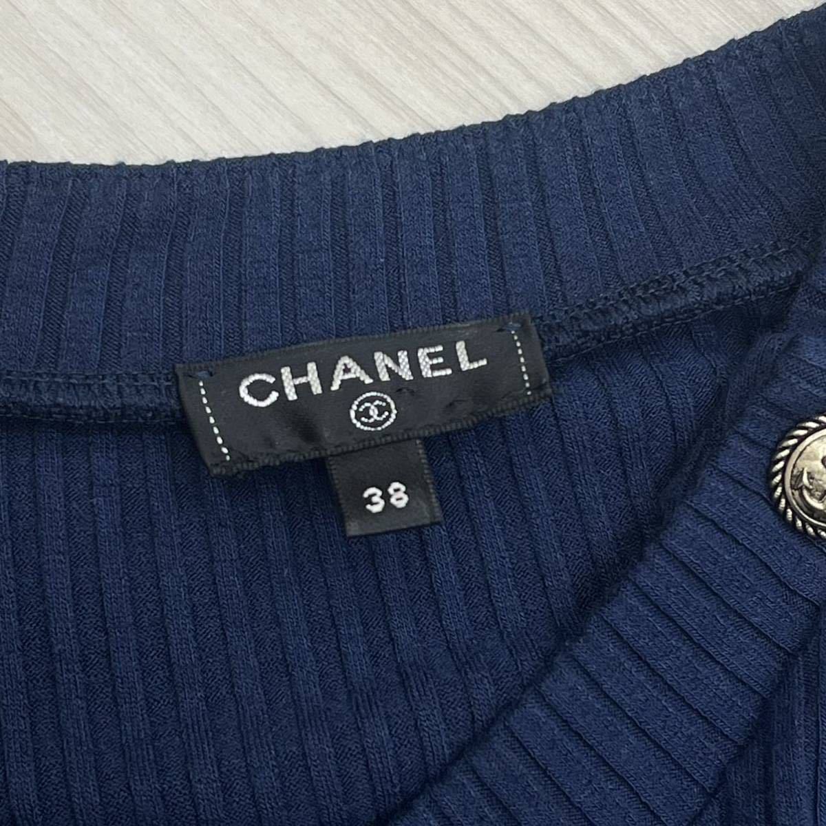 高級 CHANEL シャネル P59079V40761 ココマーク イカリボタン マリン 半袖ニット セーター カットソー_画像4