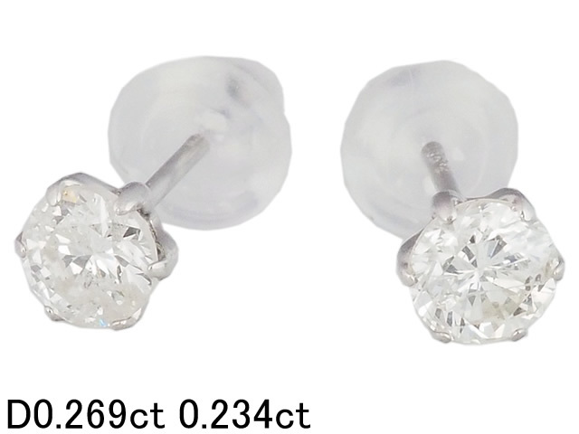 経典 ダイヤモンド/0.269ct K/J/I-1 音羽屋■ 0.234ct 仕上済【中古】 ソーティング付き ピアス スタッド 1粒ダイヤ Pt900 プラチナ台