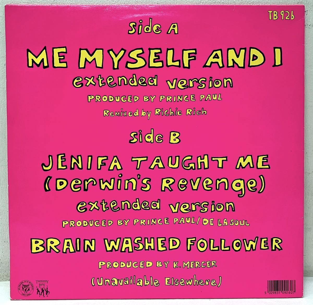 Y162312▲UK盤 De La Soul/Me Myself And I 12インチレコード デ・ラ・ソウル/Jenifa Taught Me/Richie rich/Tommy Boy_画像2