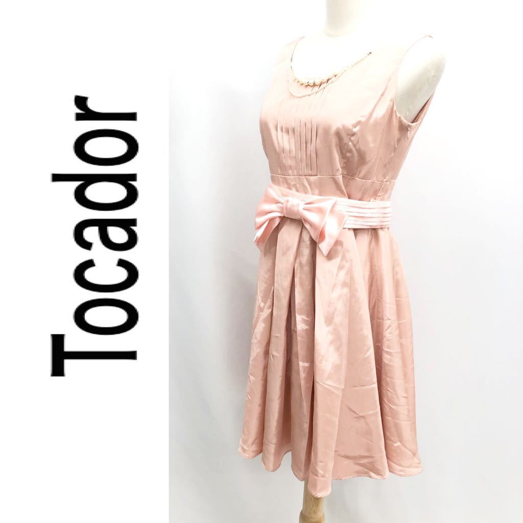 Tocador トカドール ドレス ワンピース ノースリーブ 袖なし ひざ丈 ネックレス付き リボン キャバドレス ピンク サイズ 38 M_画像1